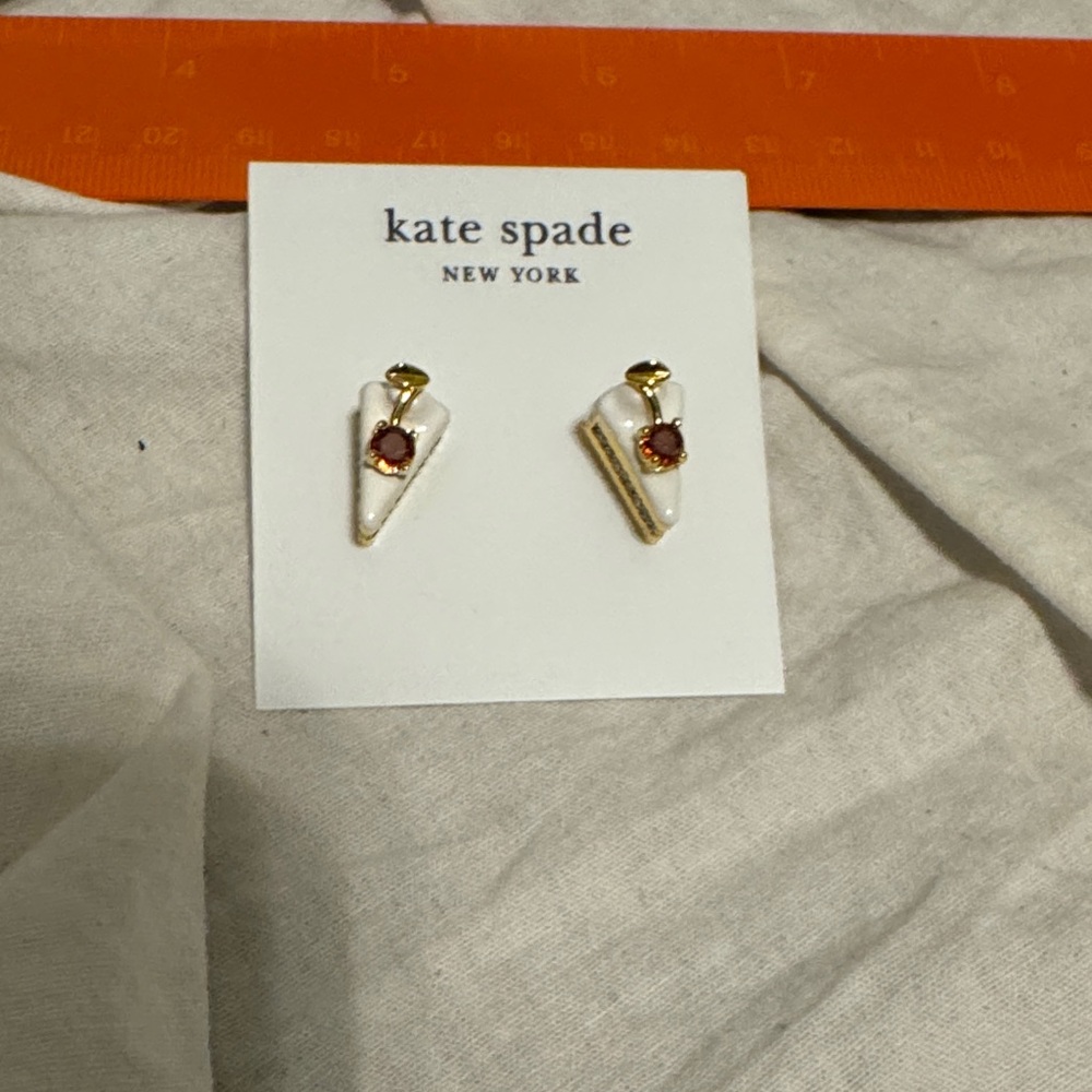 Kate Spade White and Gold Earrings with Red Accent